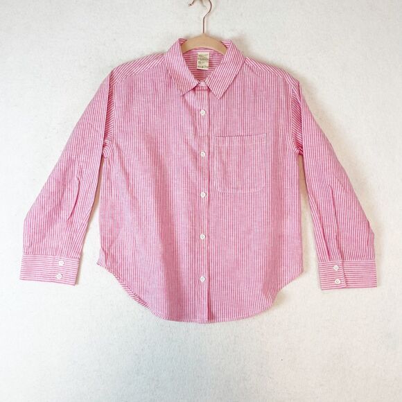 Girls Pajama Set Size M/L‎ Pink Pin Stripe Collared Button Up Shirt Shorts - Picture 2 of 10